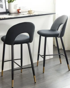 Sæt med 2 barstole FALTON Velour Sort/hvid
