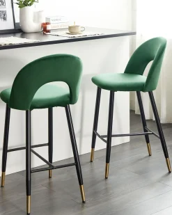 Sæt med 2 barstole FALTON Velour Smaragdgrøn