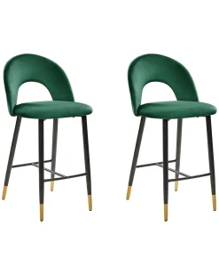 Sæt med 2 barstole FALTON Velour Smaragdgrøn
