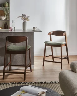 Sæt med 2 barstole LILLY Mørkegrøn/brun