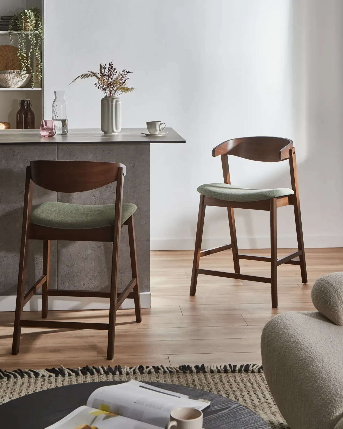 Sæt med 2 barstole LILLY Mørkegrøn/brun