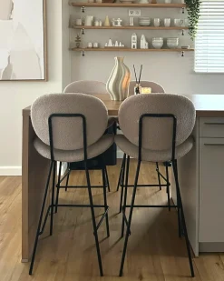 Sæt med 2 barstole LUANA Boucle Lys Beige