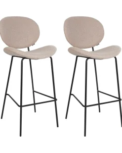 Sæt med 2 barstole LUANA Boucle Lys Beige