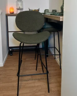 Sæt med 2 barstole LUANA Boucle Mørkegrøn