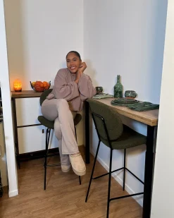 Sæt med 2 barstole LUANA Boucle Mørkegrøn