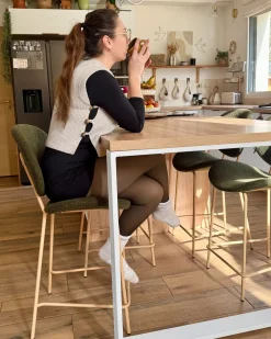 Sæt med 2 barstole LUANA Boucle Mørkegrøn