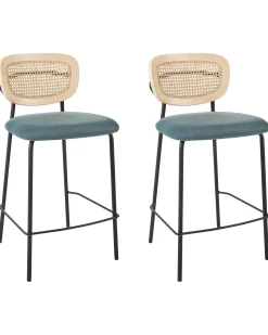 Sæt med 2 barstole MAYETTA Rattan Blågrøn