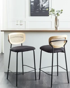 Sæt med 2 barstole MAYETTA Rattan Sort
