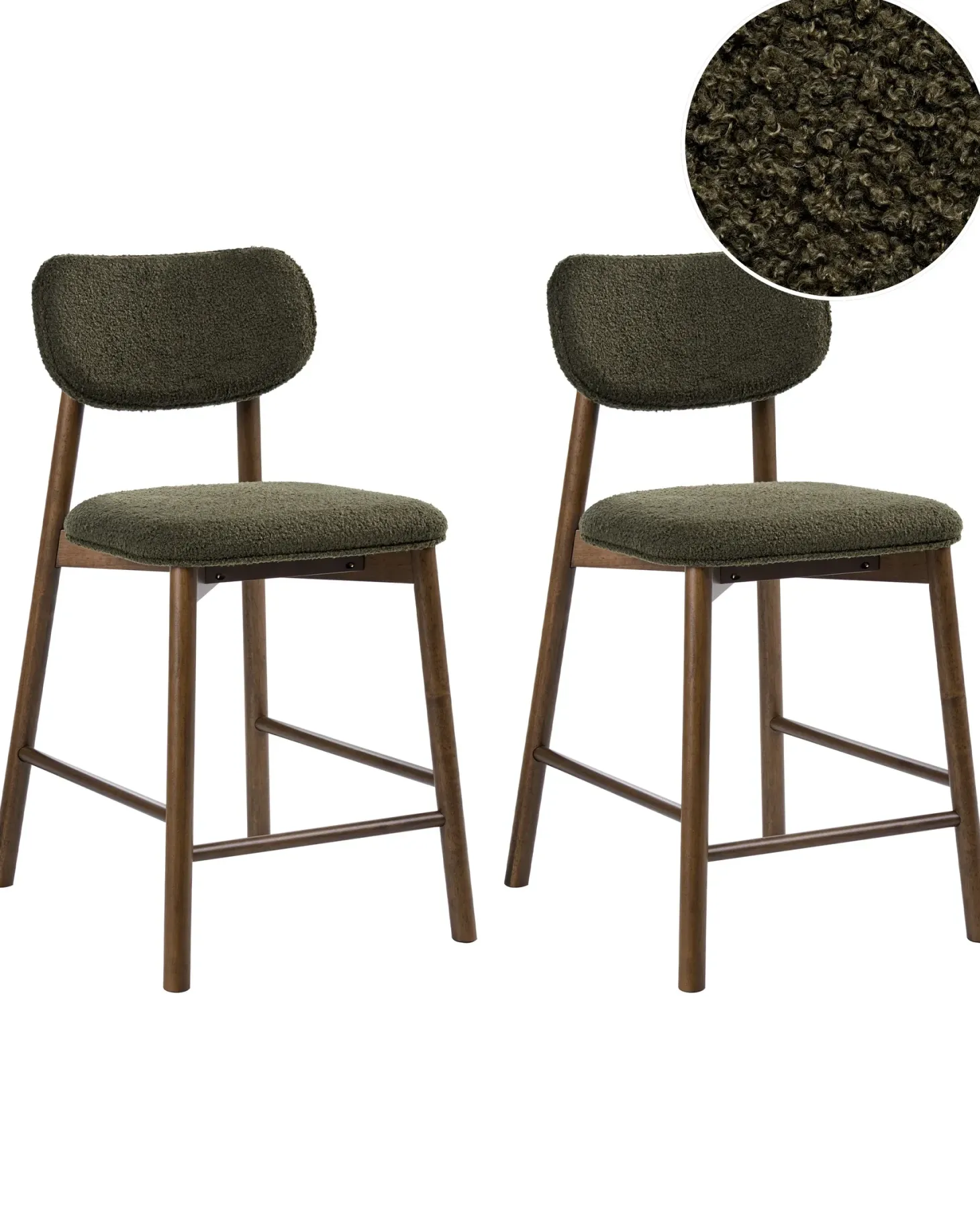 Sæt med 2 barstole MILLS Boucle Brun / Grøn