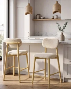 Sæt med 2 barstole MILLS Boucle Lysebrun/beige