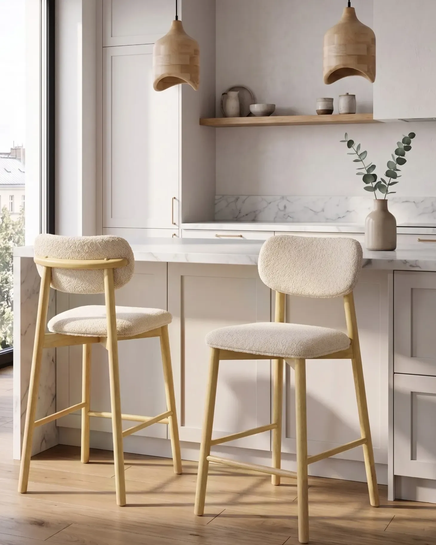 Sæt med 2 barstole MILLS Boucle Lysebrun/beige