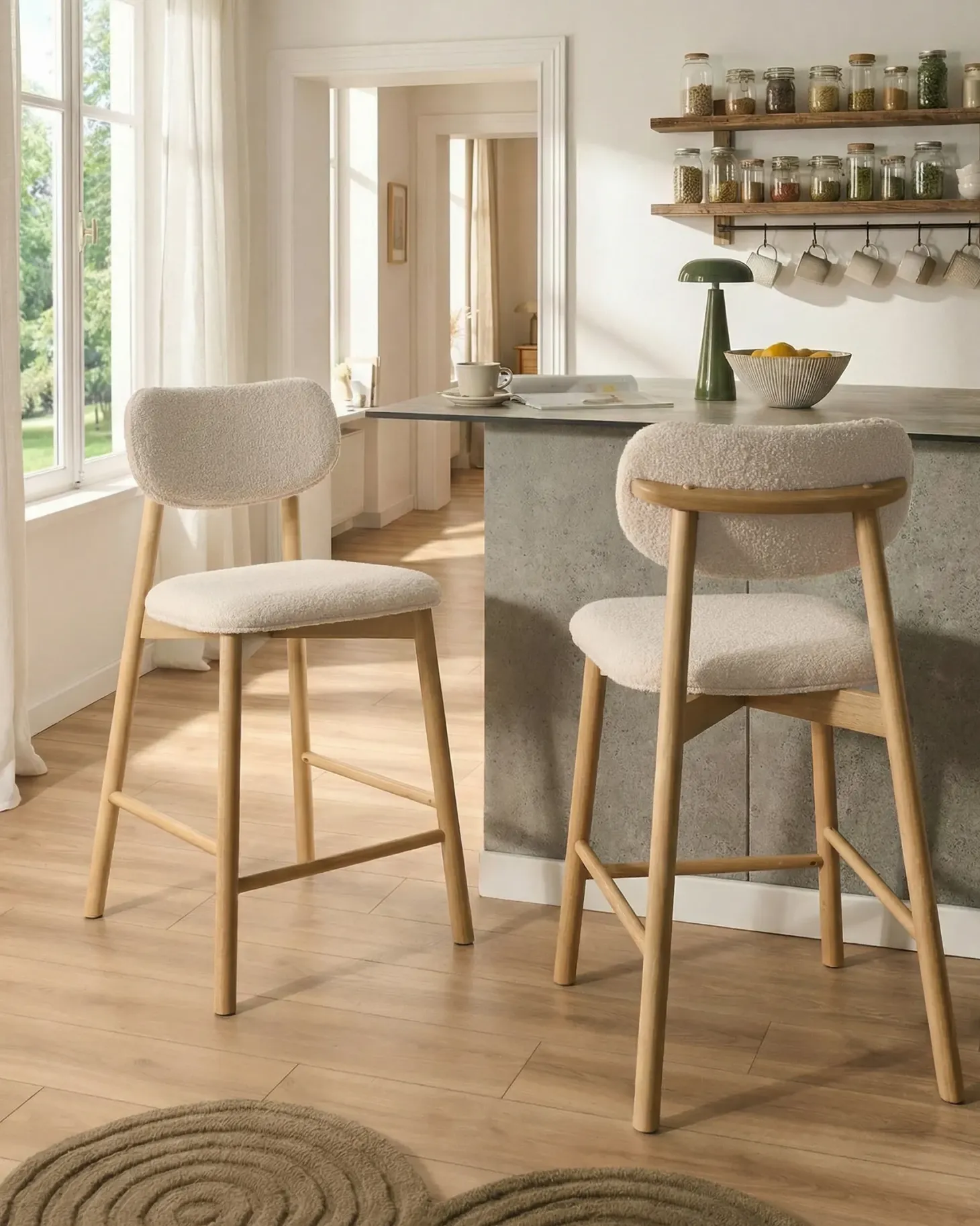 Sæt med 2 barstole MILLS Boucle Lysebrun/beige
