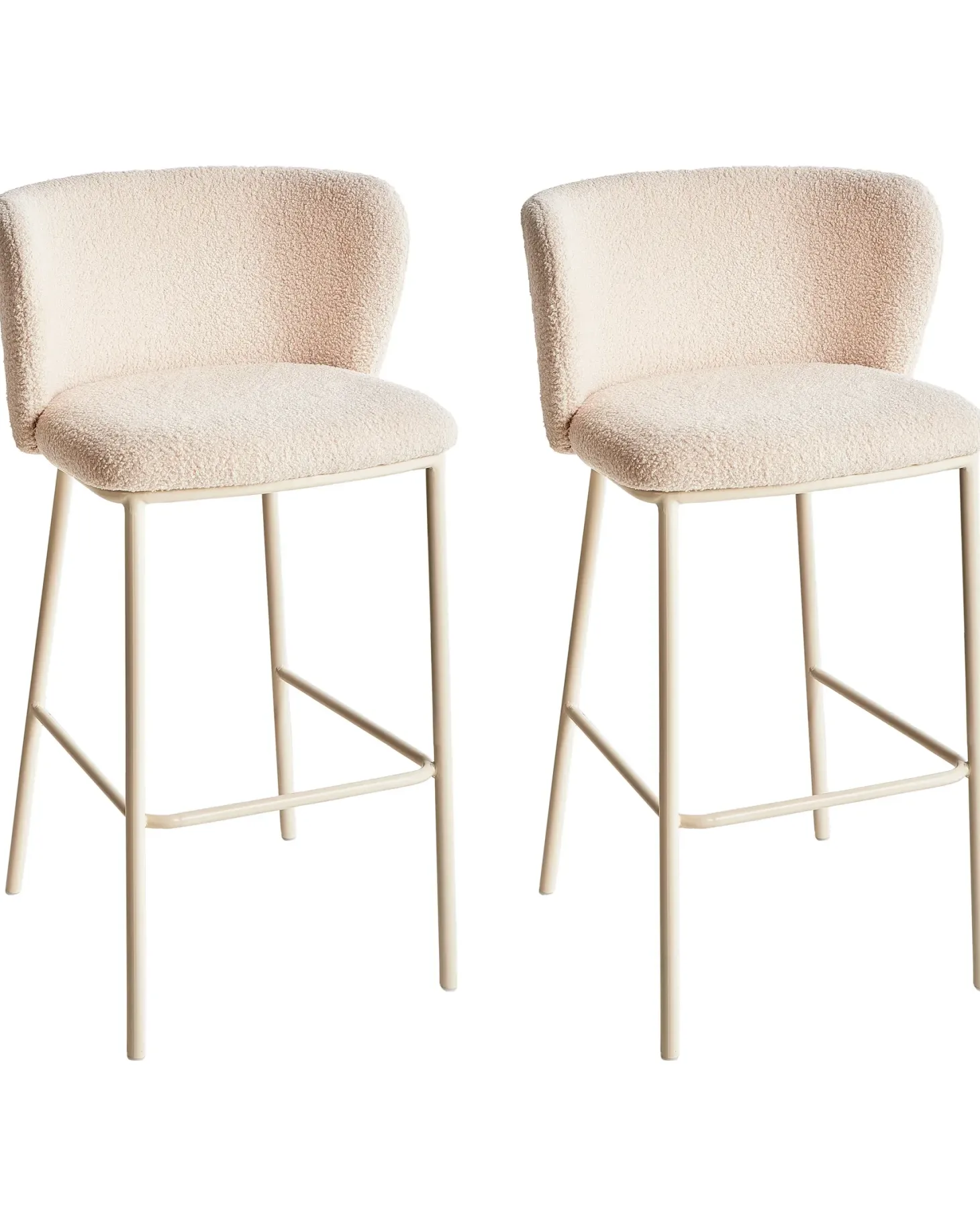 Sæt med 2 barstole MINA II Boucle Lys Beige