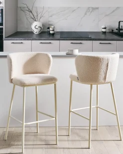 Sæt med 2 barstole MINA II Boucle Lys Beige