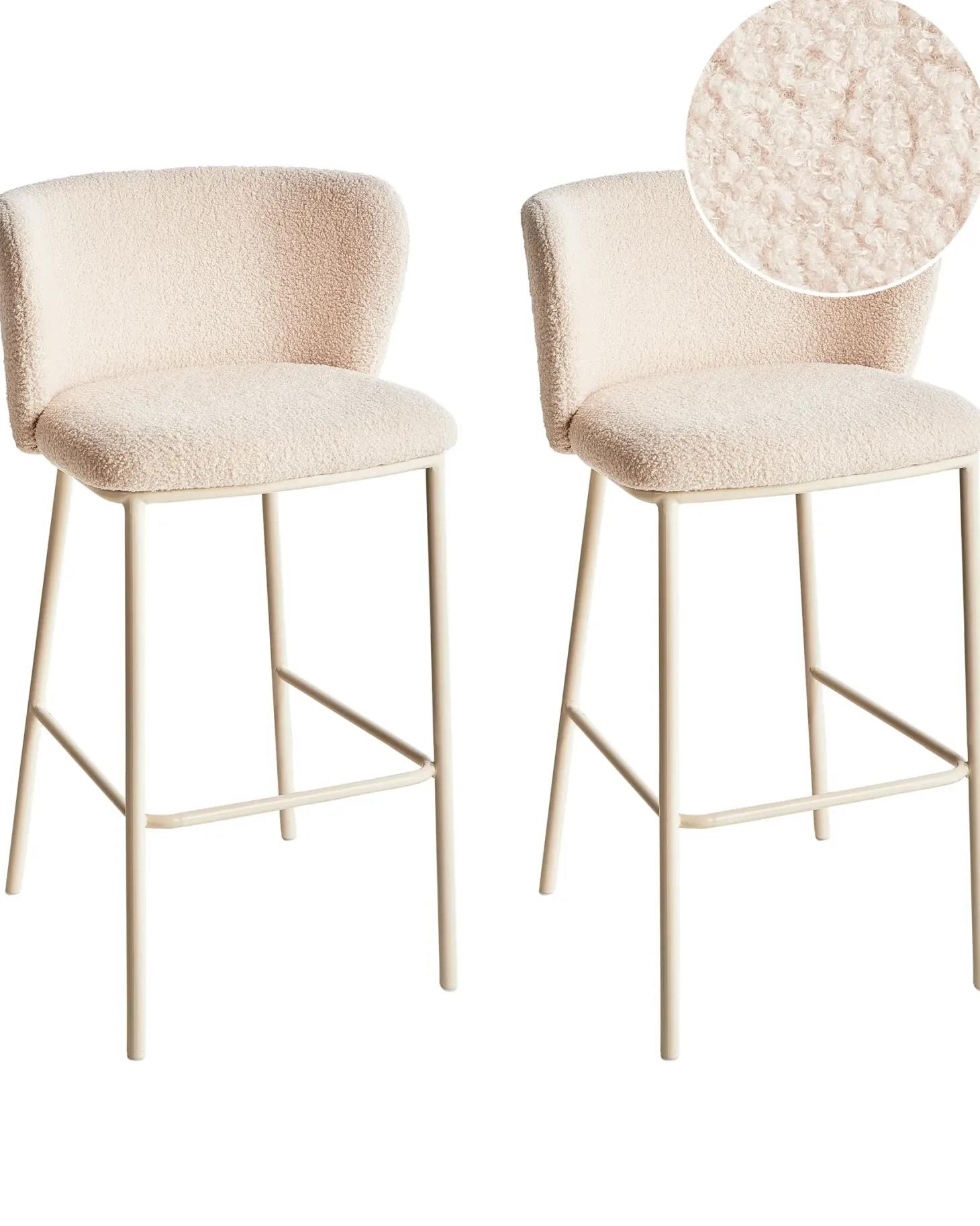 Sæt med 2 barstole MINA II Boucle Lys Beige