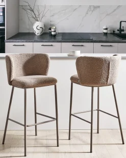 Sæt med 2 barstole MINA II Boucle Brun