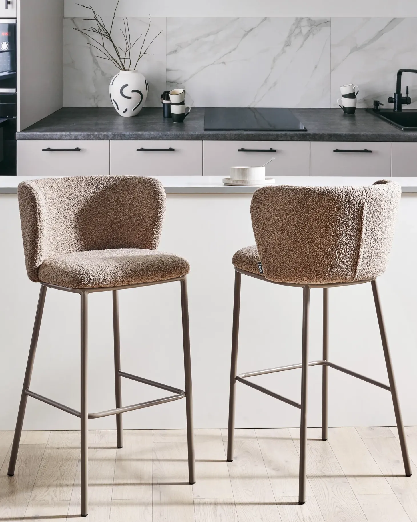 Sæt med 2 barstole MINA II Boucle Brun