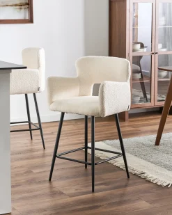 Sæt med 2 barstole SANILAC Boucle Cremehvid