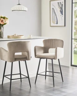 Sæt med 2 barstole SANILAC Velour Brungrå