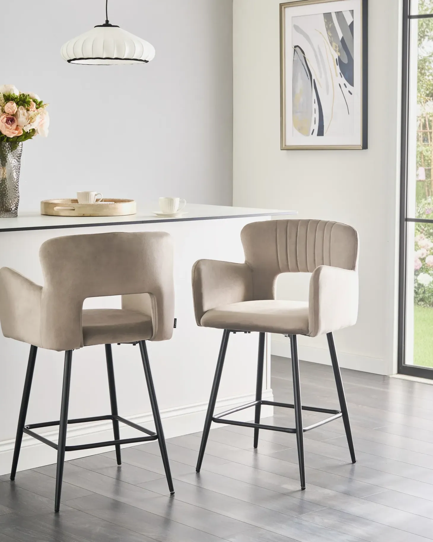 Sæt med 2 barstole SANILAC Velour Brungrå