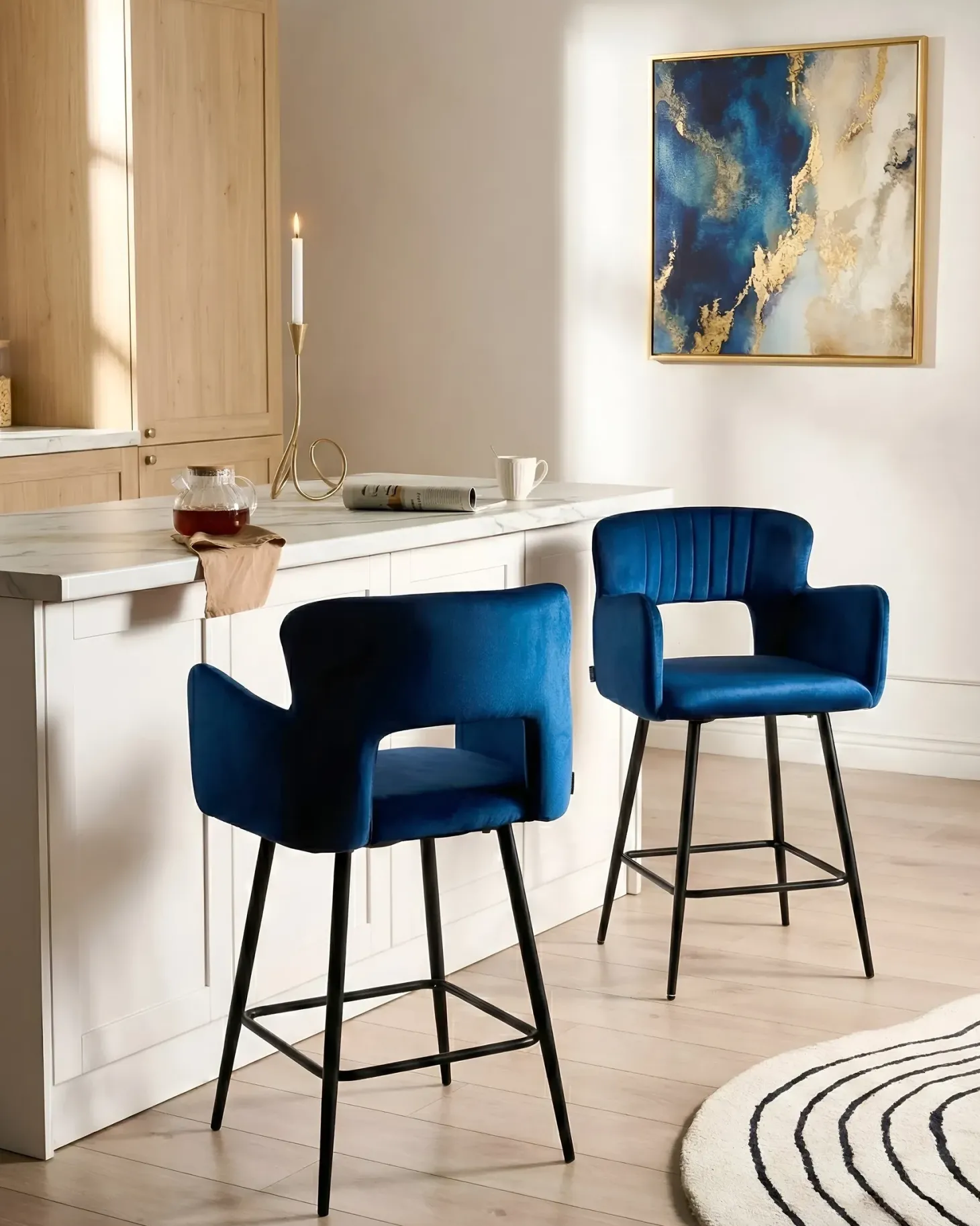Sæt med 2 barstole SANILAC Velour Navy Blå