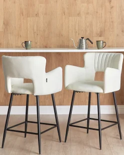 Sæt med 2 barstole SANILAC Velour Hvid