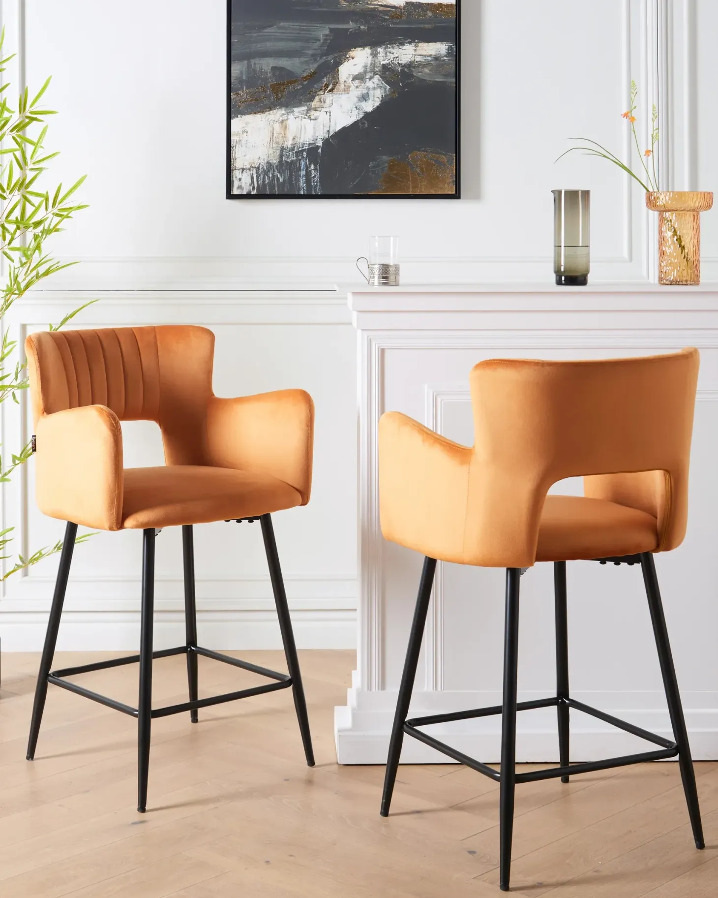 Sæt med 2 barstole SANILAC Velour Orange