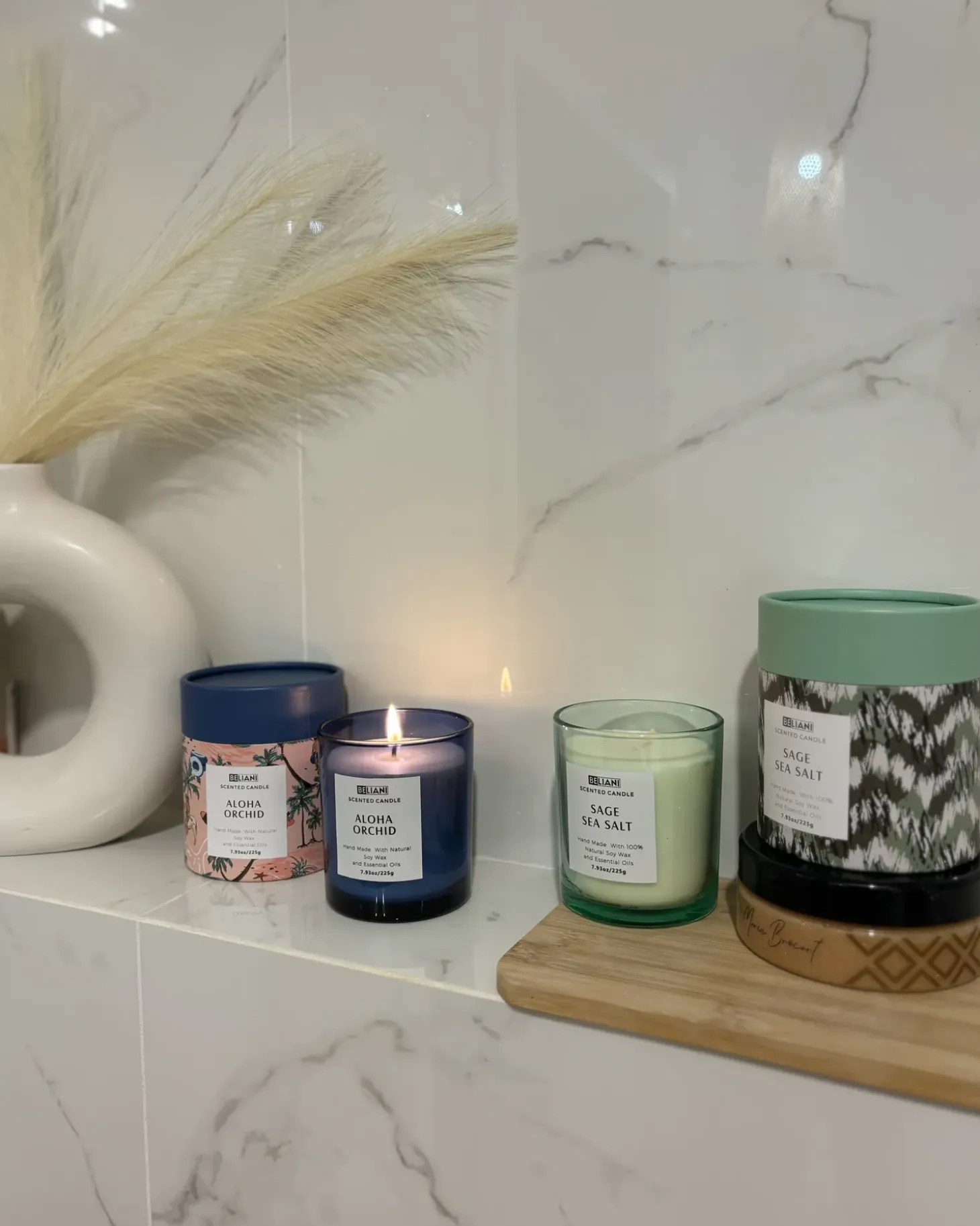 Sæt med 3 duftlys COLORFUL BARREL Soja voks Fresh notes Blomster noter