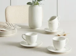 Sæt med 4 kopper med underkopper COWSLIP Porcelæn Hvid