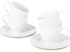 Sæt med 4 kopper med underkopper COWSLIP Porcelæn Hvid
