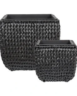 Sæt med 2 plantekrukker BERBERIS 34/45 cm Sort PE-rattan