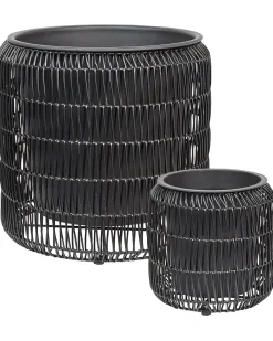 Sæt med 2 plantekrukker BRODIEA PE-rattan 26/45 cm Sort