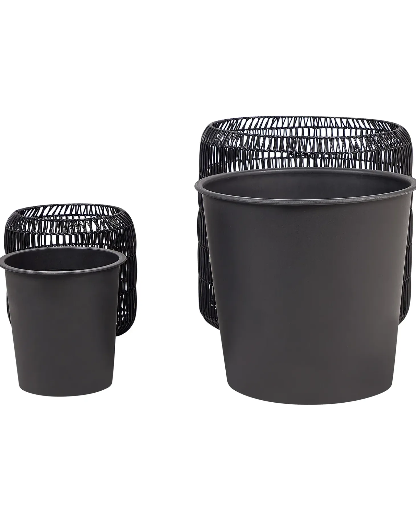 Sæt med 2 plantekrukker BRODIEA PE-rattan 26/45 cm Sort