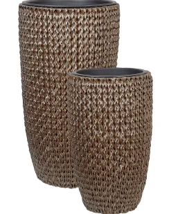 Sæt med 2 plantekrukker CEDRUS 37/45 cm Brun PE-rattan