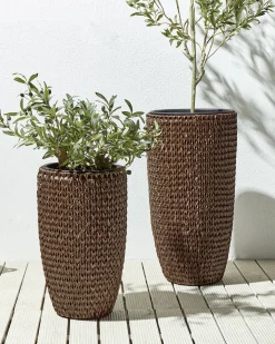 Sæt med 2 plantekrukker CEDRUS 37/45 cm Brun PE-rattan