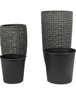 Sæt med 2 plantekrukker CEDRUS 37/45 cm Sort PE-rattan