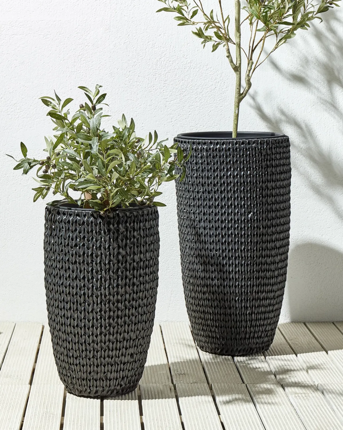 Sæt med 2 plantekrukker CEDRUS 37/45 cm Sort PE-rattan