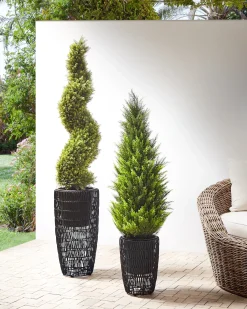 Sæt med 2 plantekrukker CHELONE 26/34 cm Sort PE-rattan