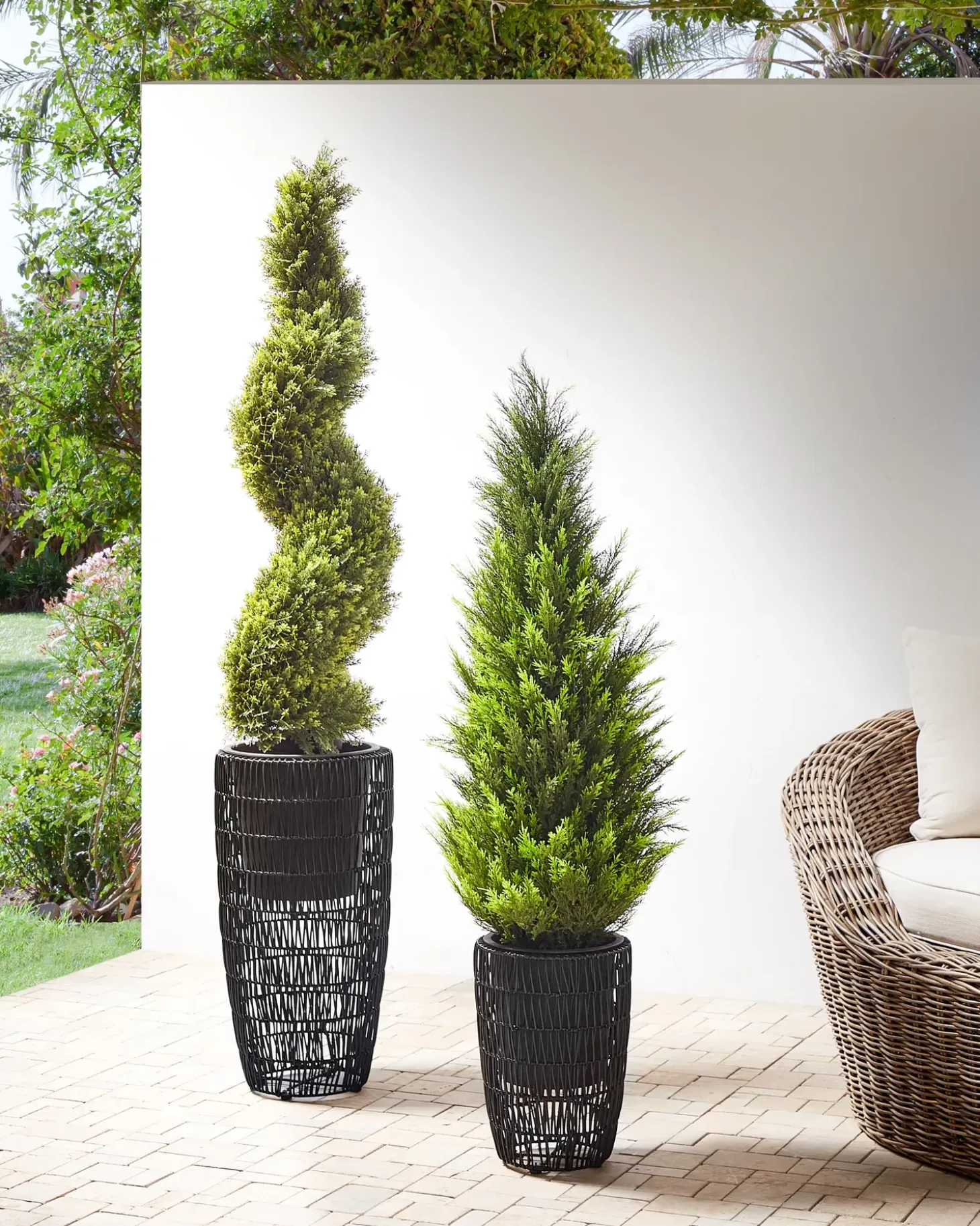 Sæt med 2 plantekrukker CHELONE 26/34 cm Sort PE-rattan