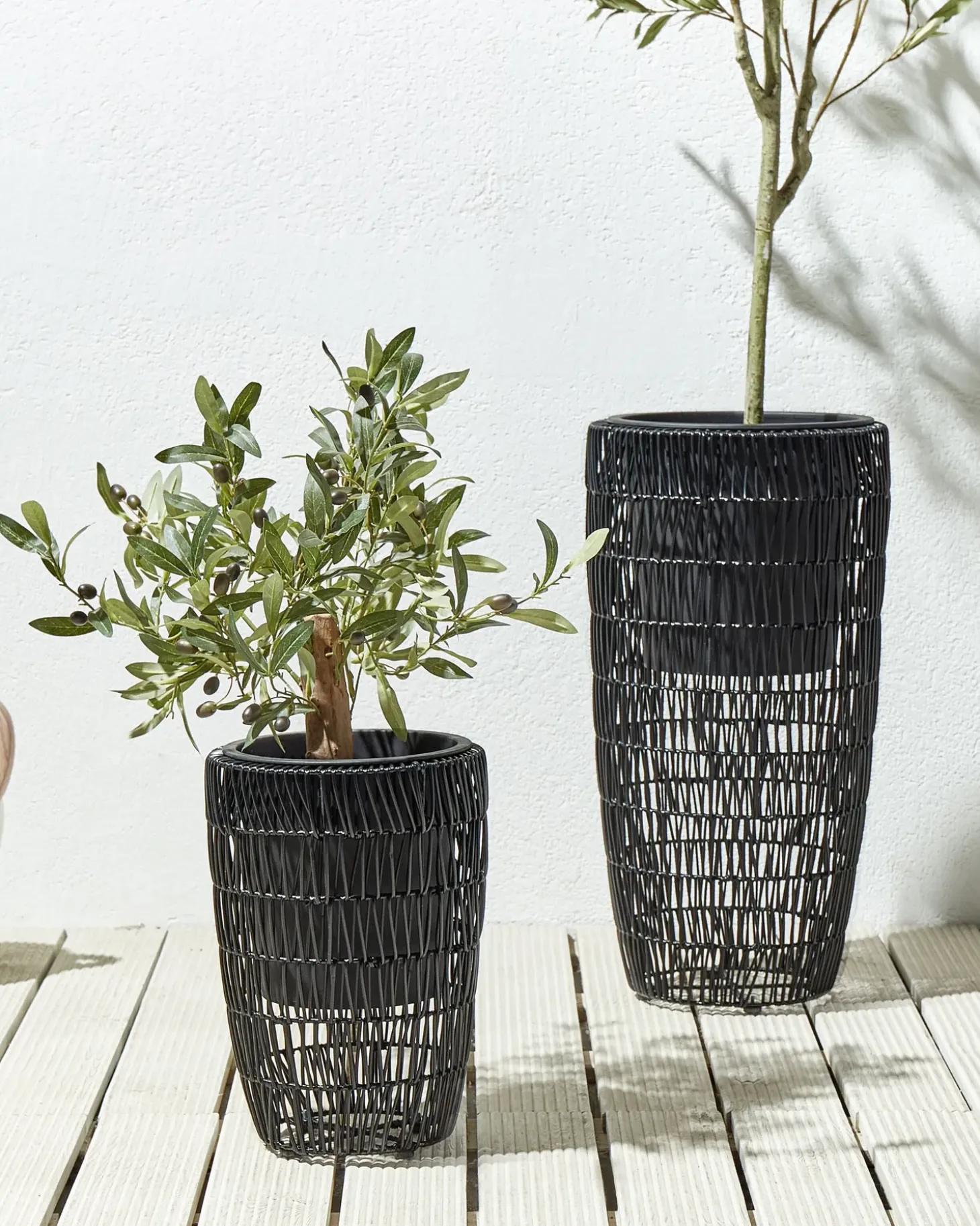 Sæt med 2 plantekrukker CHELONE 26/34 cm Sort PE-rattan