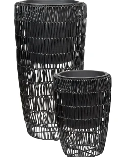 Sæt med 2 plantekrukker CHELONE 26/34 cm Sort PE-rattan