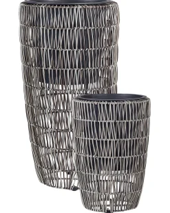 Sæt med 2 plantekrukker CHELONE PE-rattan 26/34 cm Brun