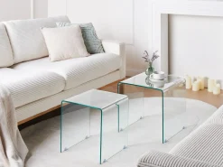 Sæt med 2 sideborde KENDALL Hærdet glas Transparent
