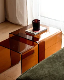 Sæt med 2 sideborde KENDALL Hærdet glas Brun