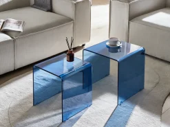 Sæt med 2 sideborde KENDALL Hærdet glas Blå