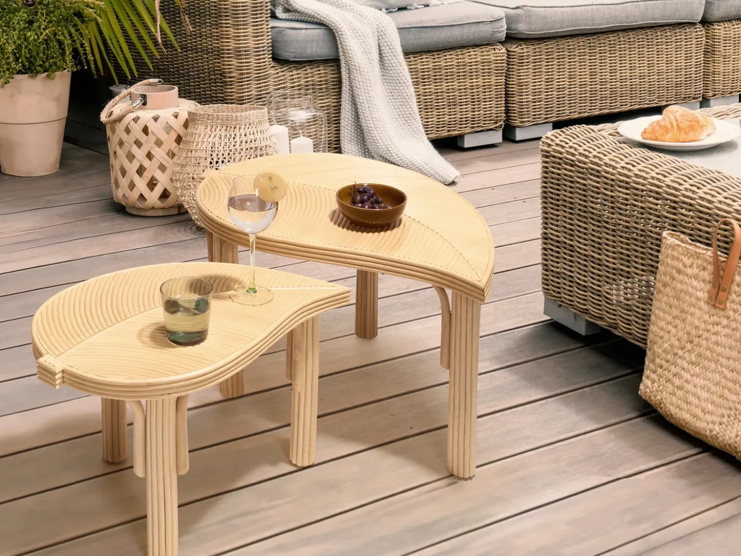 Sæt med 2 sofaborde PARALIA Rattan Naturlig