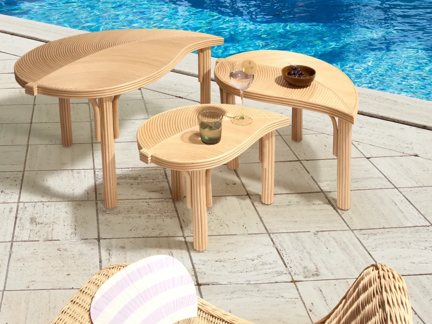 Sæt med 3 sofaborde PARALIA Rattan Naturlig