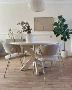 Sæt med 2 spisebordsstole ALANSON Chenille Lys Beige