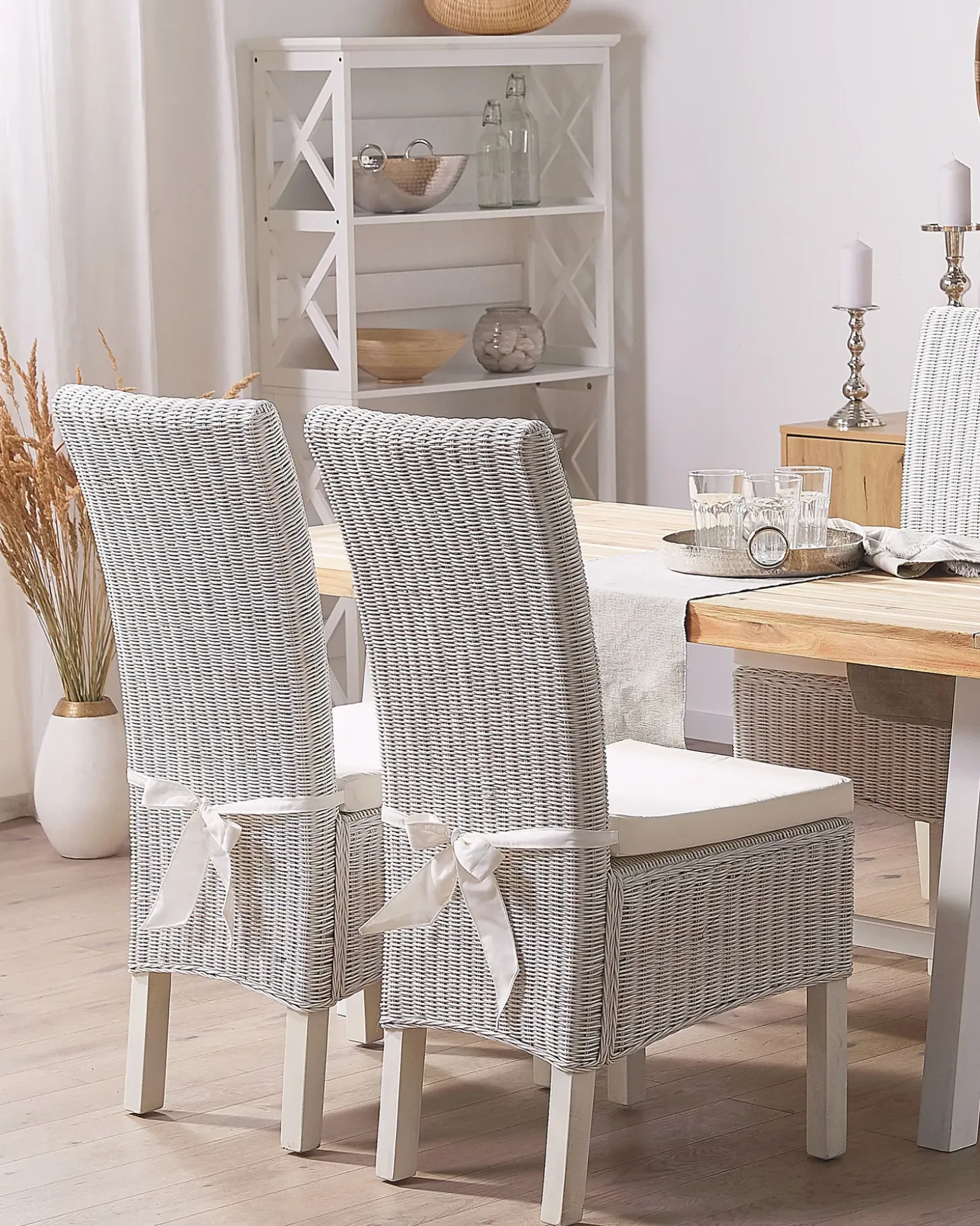 Sæt med 2 spisebordsstole ANDES Rattan Hvid
