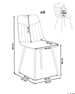 Sæt med 4 spisebordsstole ARGYLE Velour Cremehvid